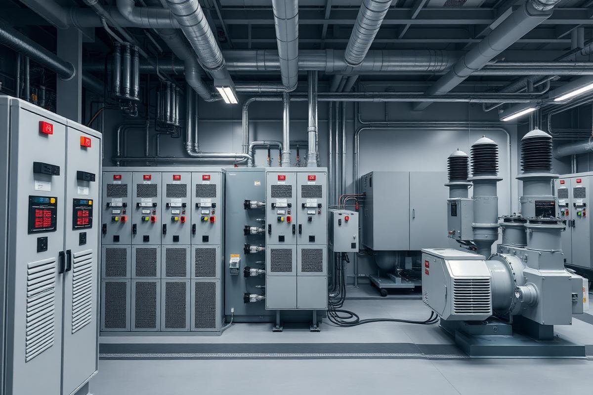 Main substation LV incomer section with air circuit breakers and distribution panels